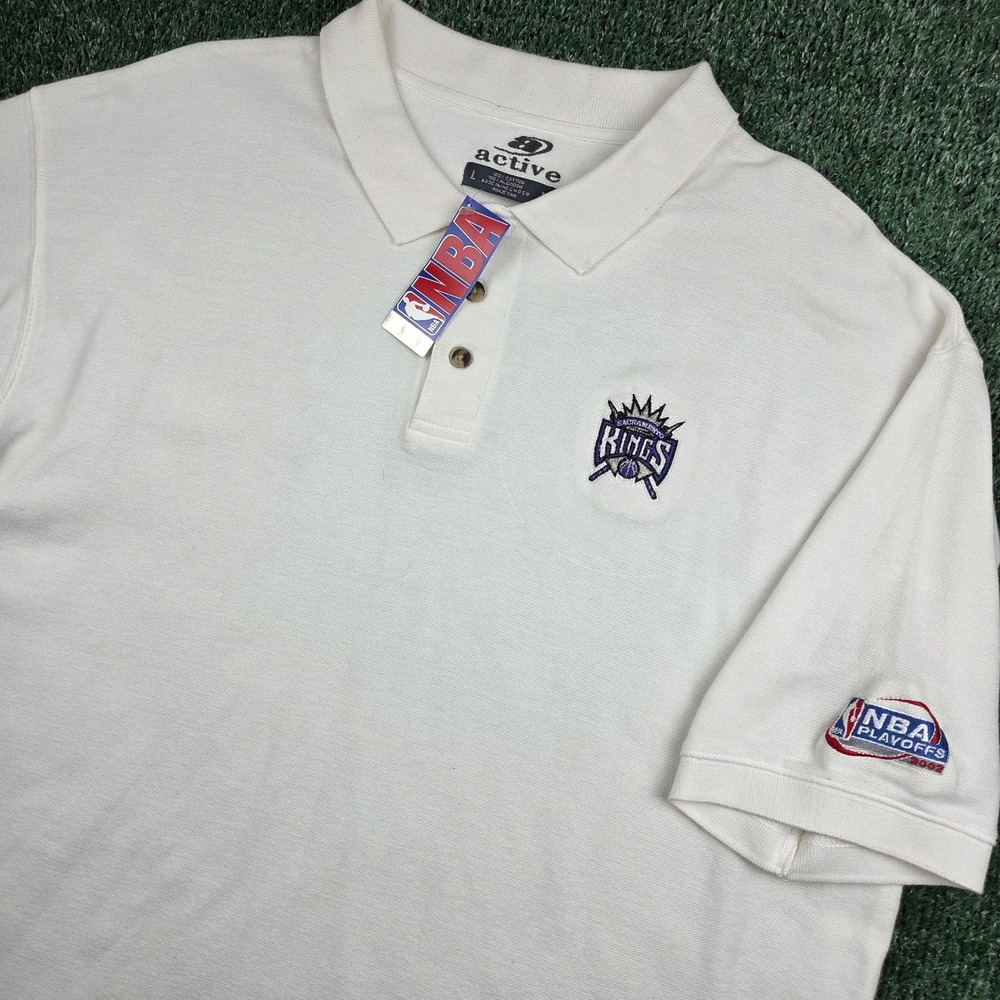 NWT Vintage Sacramento Kings 2002 NBA Playoffs Polo Shirt Men Large White Active